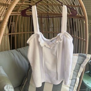 Textired White Boho Tank with Front Tie - EUC Sz Large